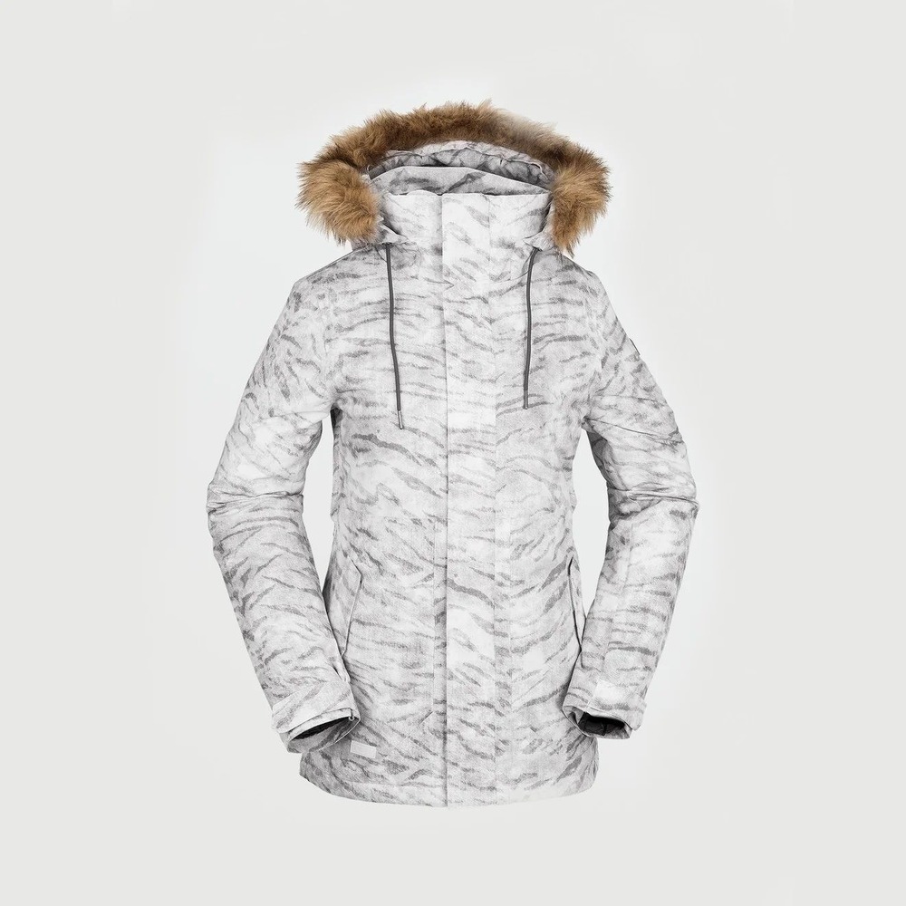 NWT Volcom Women Fawn Insulated Snowboard Jacket Grey Tiger Stripe XS Waterproof